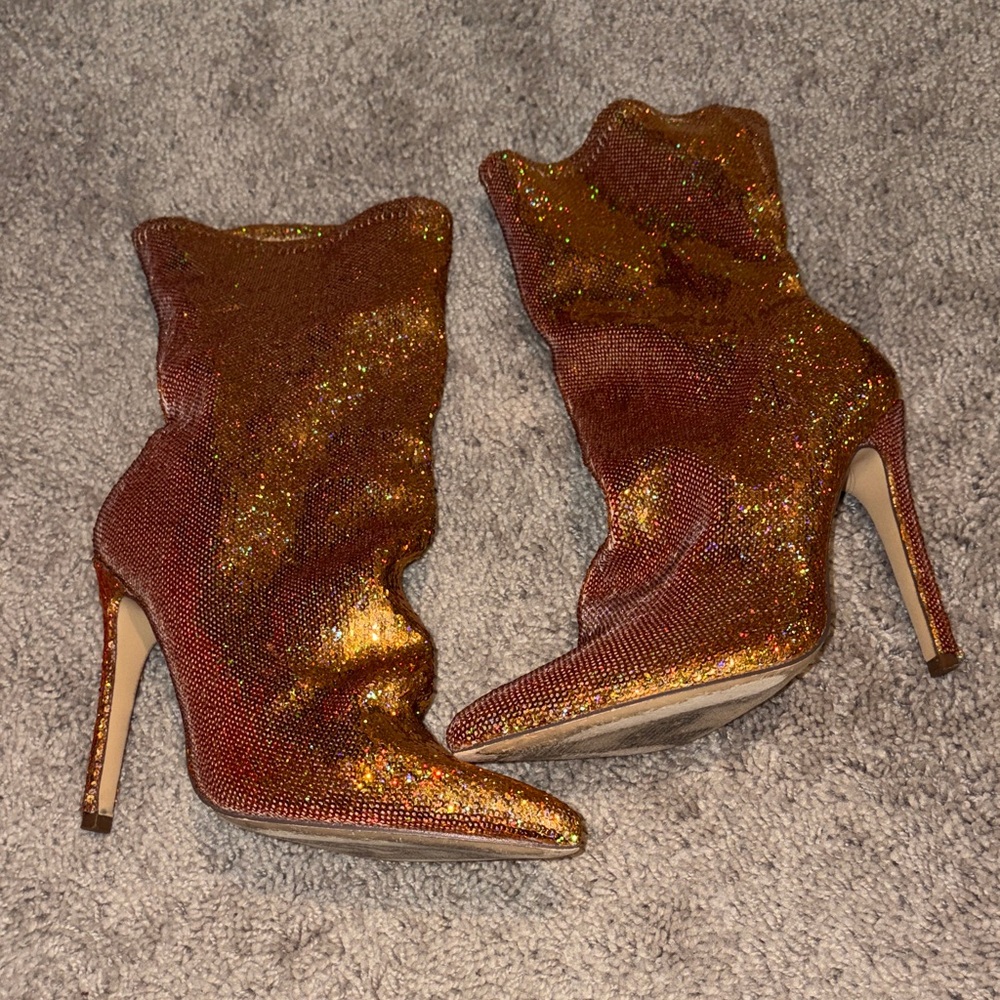 Elegant Gold Glitter Stiletto Boots